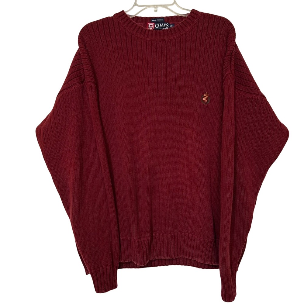 Vintage CHAPS Ralph Lauren‎ Red Cotton Sweater 1XB Crest Logo Fall Winter Knit